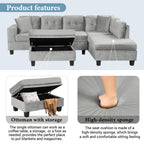 105" Modern Sectional Sofa with Storage Ottoman Gray Design Living Room Cozy Comfort