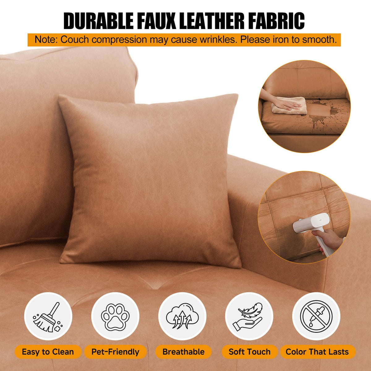 108" L-Shaped Modular Boneless Couch for Living Room,Faux Leather Sofa Bed