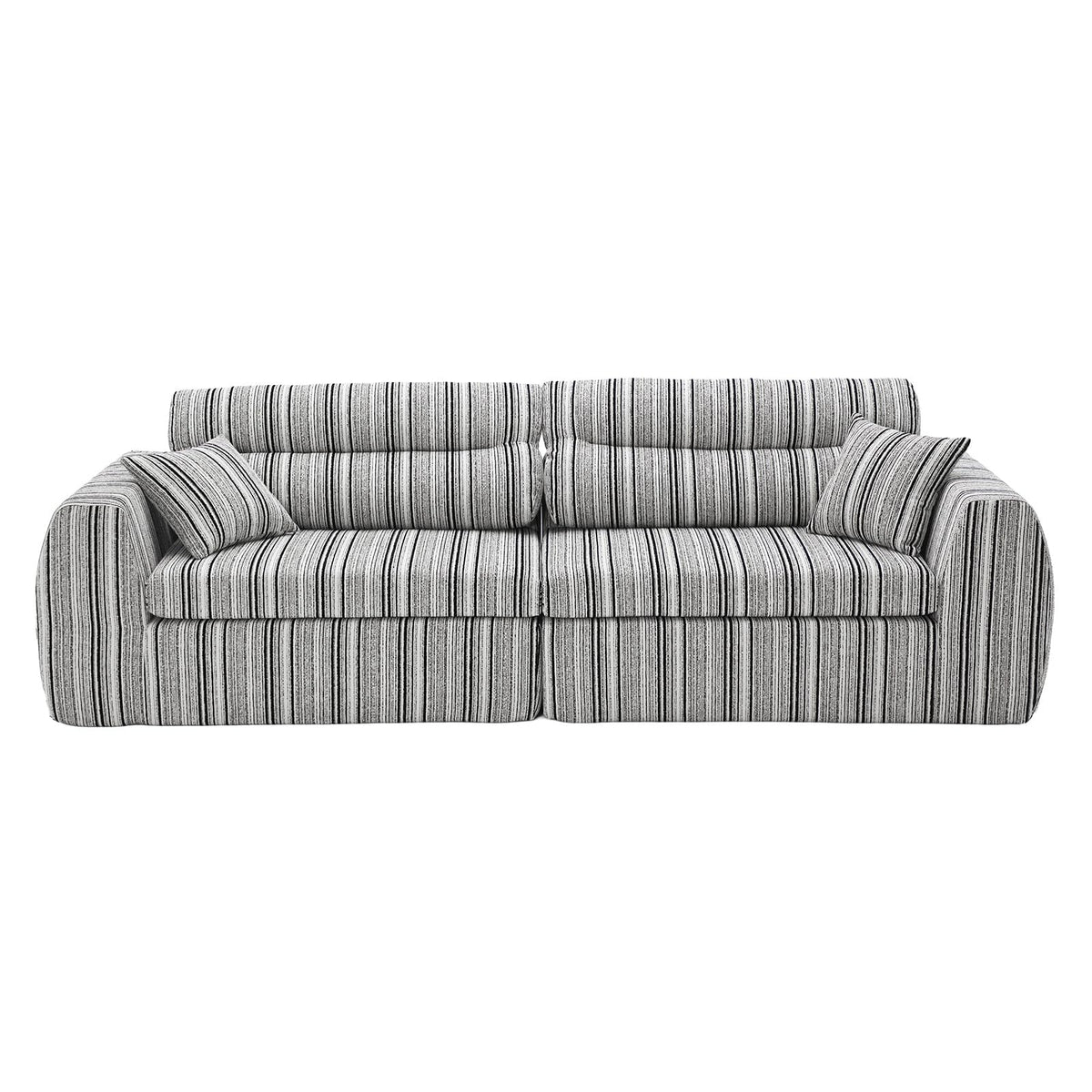 Woven Chenille Strip Compact Straight‑Row Sofa Couch w/High‑Density Sponge
