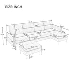 110.6" Velvet Sectional Sofa Couch with Chaise Lounge & Ottoman for Living Room, Modern Contemporary L-Shaped 4-Seat Tufted Sofa Couch for Apartment Office, Strong Metal Leg, Brown