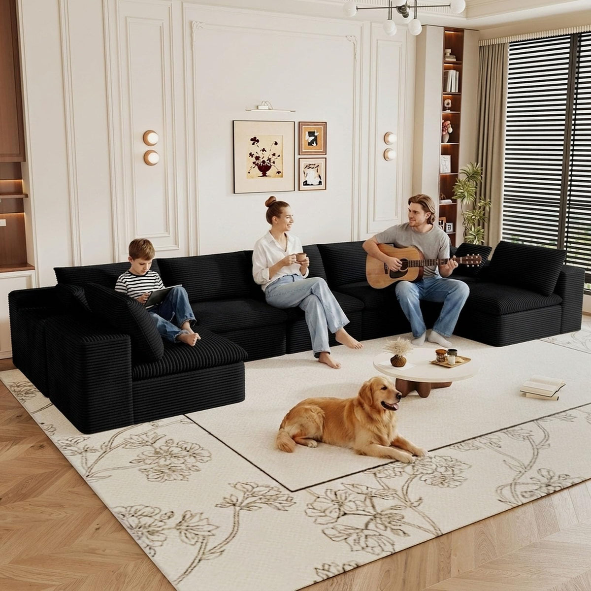 107" Cloud Couch Modular Sectional Couchs with Chaise Lounge, U-Shape Boneless Couches with Ottoman for Living Room, Corduroy Sofa with Deep Seat, No Assembly Required (Green, Left Facing Chaise)