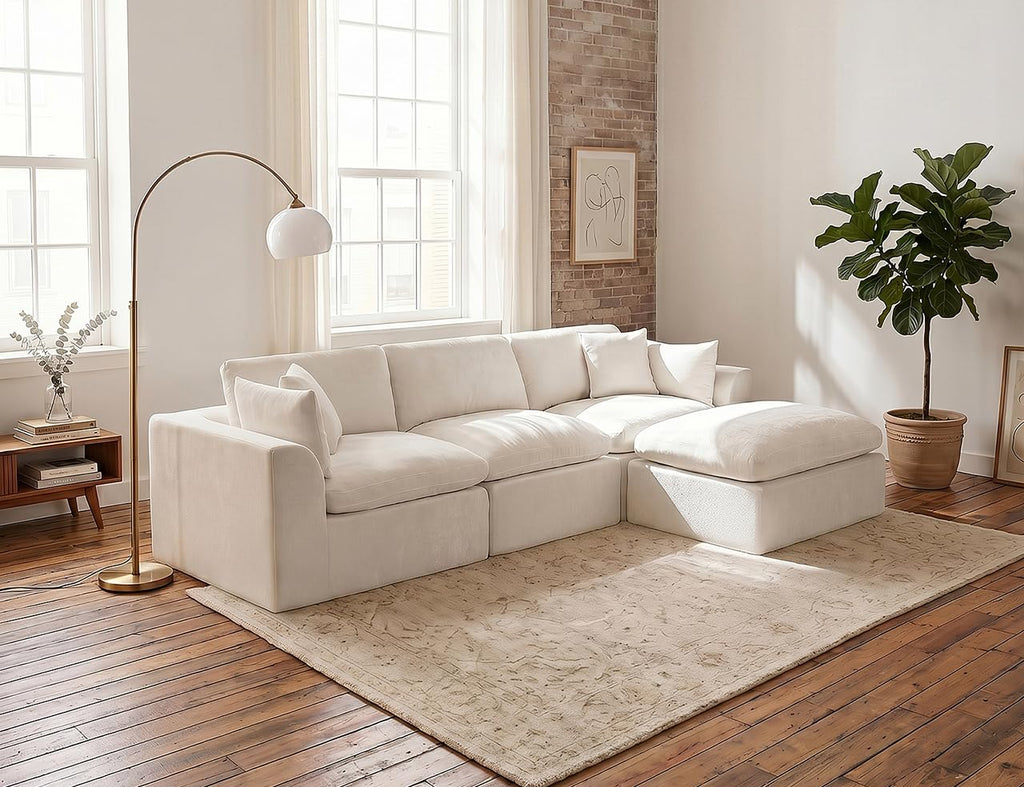 115 in Modular Sectional Sofa, L-Shaped Chenille, 3-Seater with Ottoman