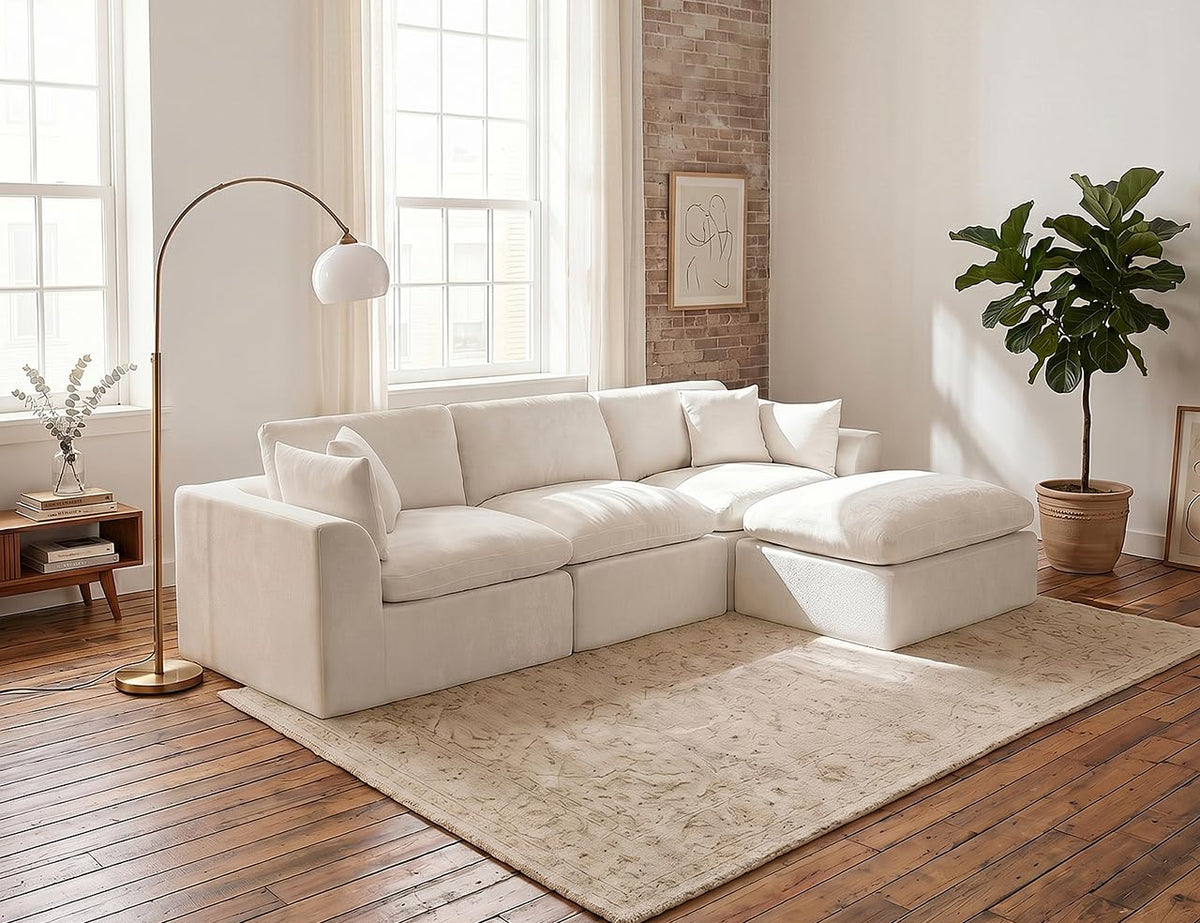 115 in Modular Sectional Sofa, L-Shaped Chenille, 3-Seater with Ottoman
