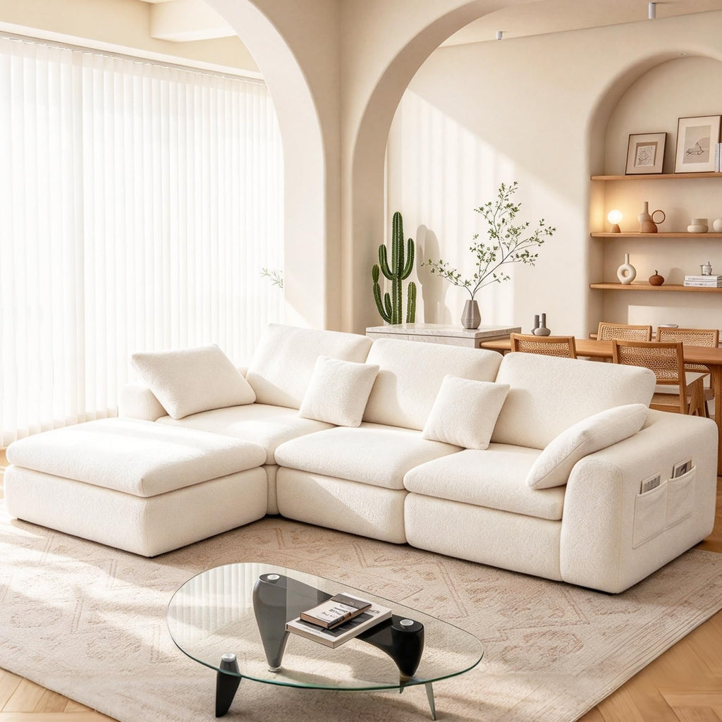 110" Cloud Sectional Couches for Living Room, Warm White