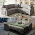 118" L-Shaped Sectional Sleeper Sofa Bed with Pull Out Couch, Dark Grey