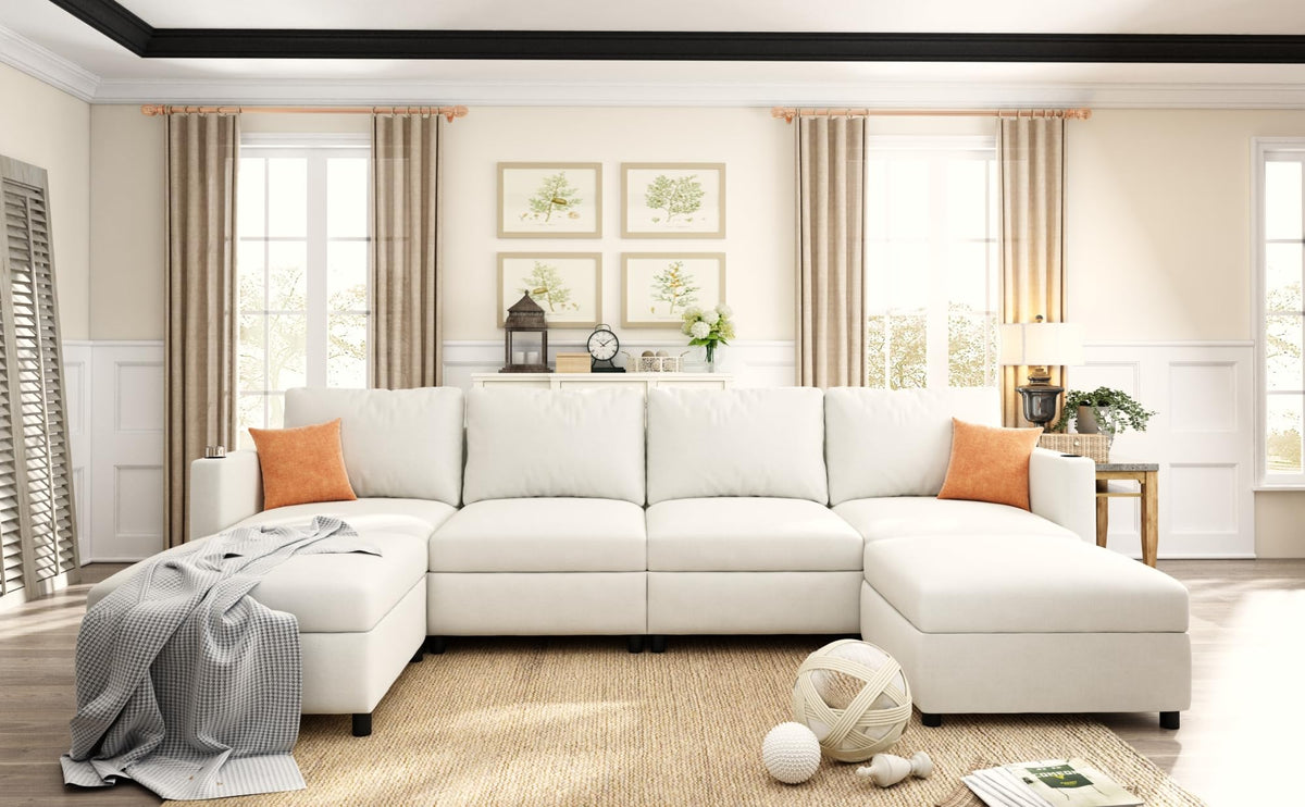 Tidyard Modern U-Shaped Sectional Sofa with Storage, 12? Chaise Couch for Living Room, Chenille Fabric, 6-Seater with Ottoman, Converts to Sofa Bed, Easy Assembly