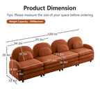 129.1" Modular Sectional Couch, Teddy Fleece Fabric, Orange