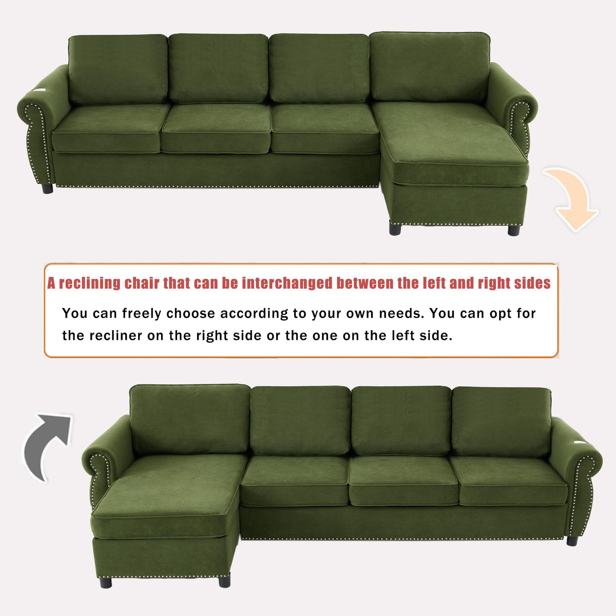 106.5" Pull Out Sofa Bed,L Shaped Modular 4 Seater Couch,2-in-1 Sofa Bed,Wireless Charging, USB Charging Ports,Memory Foam Mattress,Storage Space (Green)
