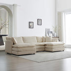 U-Shaped Sectional Sofa Beige Chenille Flexible Combination Living Room, Home Theater Modern Comfort