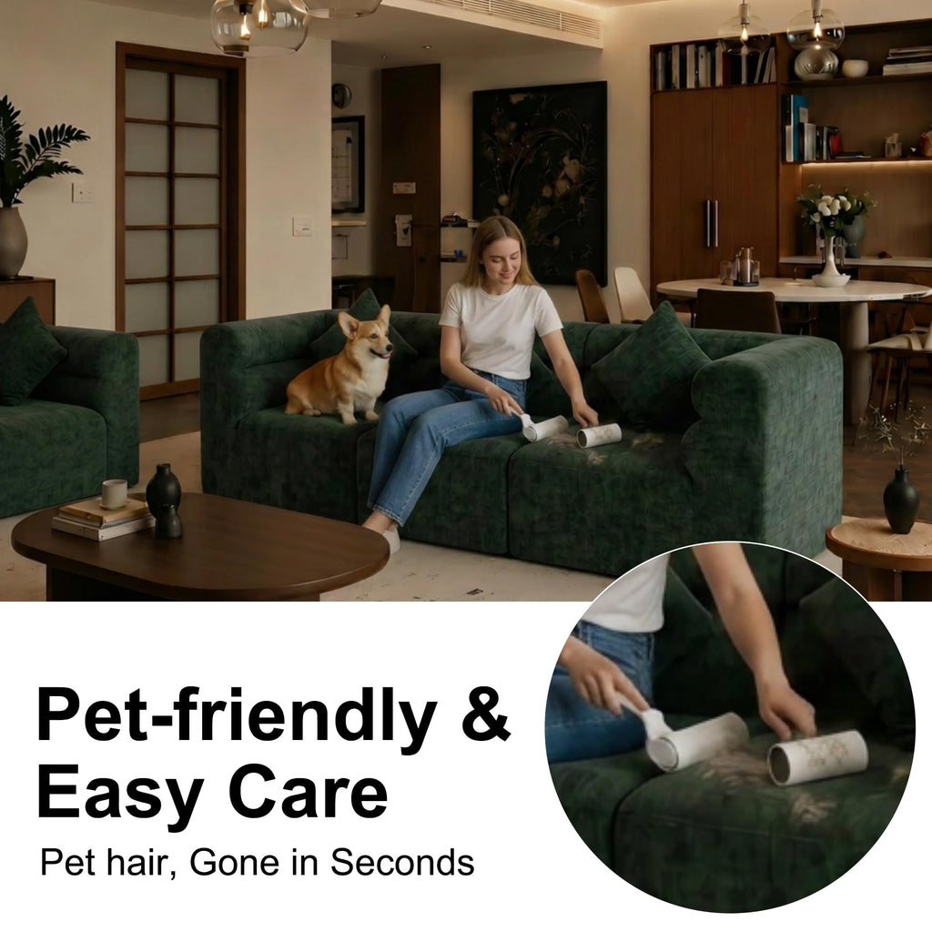 113.38" Modular Sectional Sofa, No Assembly Required Cloud Couch with Deep Seat & Chaise, Modern L-Shaped Boneless Sofa in a Box for Living Room, Apartment, Deep Turquoise Green