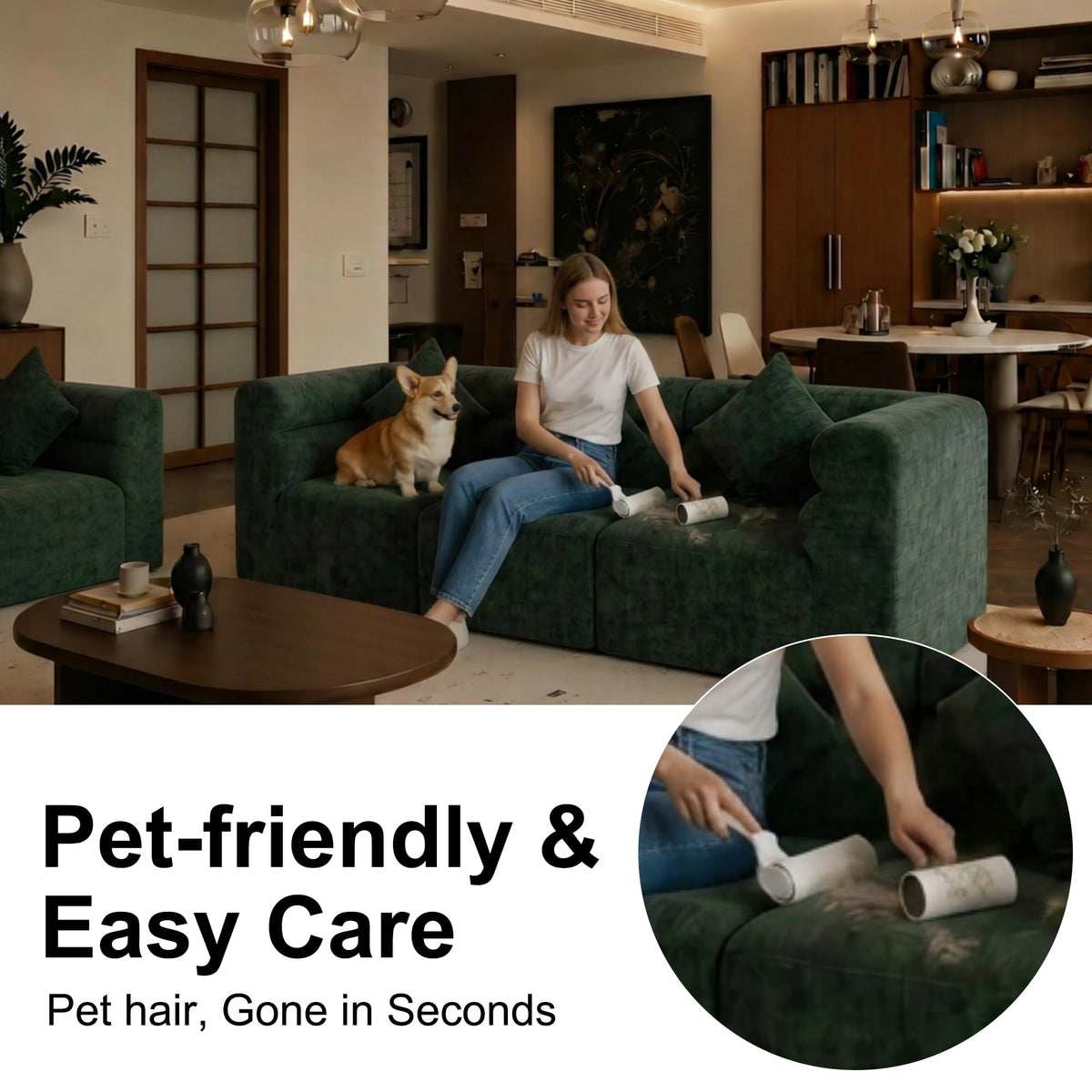 113.38" Modular Sectional Sofa, No Assembly Required Cloud Couch with Deep Seat & Chaise, Modern L-Shaped Boneless Sofa in a Box for Living Room, Apartment, Deep Turquoise Green