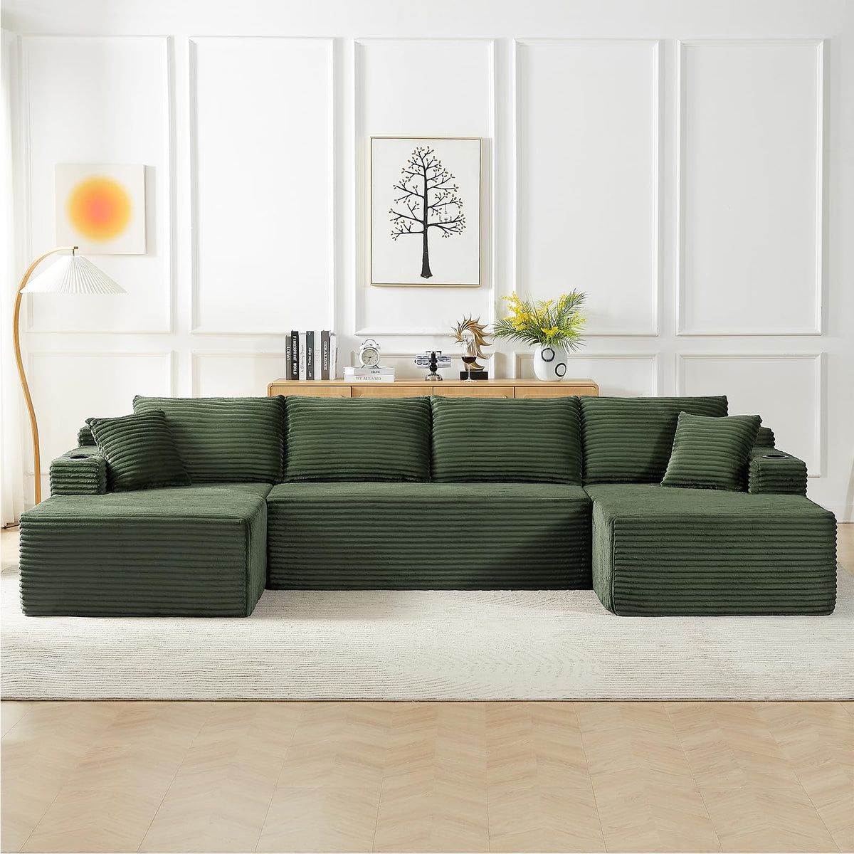 134 Inch Cloud Sectional Couch with L-Shape Chaise,Modern Upholstered Couches with Deep Seat,Corduroy Sponge Compressed Sofa for Living Room, Bedroom,No Assembly Required (Dark Gray, U-Shaped Sofa)