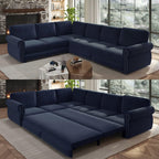 118" Sleeper Sofa Bed, Sectional Couches for Living Room/Apartment, Chenille L Shaped Couch with Pull Out Couch Bed, Convertible Sectional Sofa with Rolled Arm & Nailhead Trim, Green
