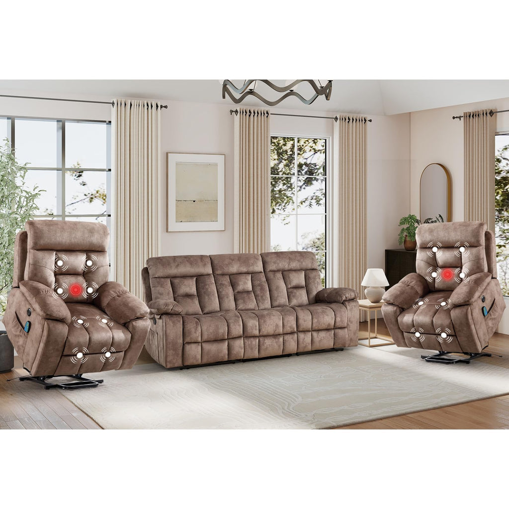 EBELLO 2 Piece Reclining Living Room Set, Soft Fabric Recliner Sofa Furniture Set, Included Power Lift Recliner Chair with Massage and Heat and 3 Seat Sofa, Dark Greenish-Grey