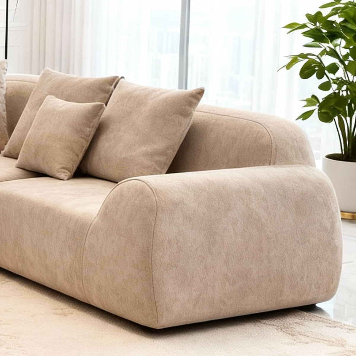 118” Oversized Cloud Sectional Couch with L-Shape Chaise,Velvet Curved Modern Modular Sofa with Deep Seat, Boneless Upholstered Couches for Living Room Bedroom,No Assembly Required,Beige