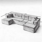 U-Shaped Modular Sectional Sofa with Corduroy Upholstery 132 in - Beige