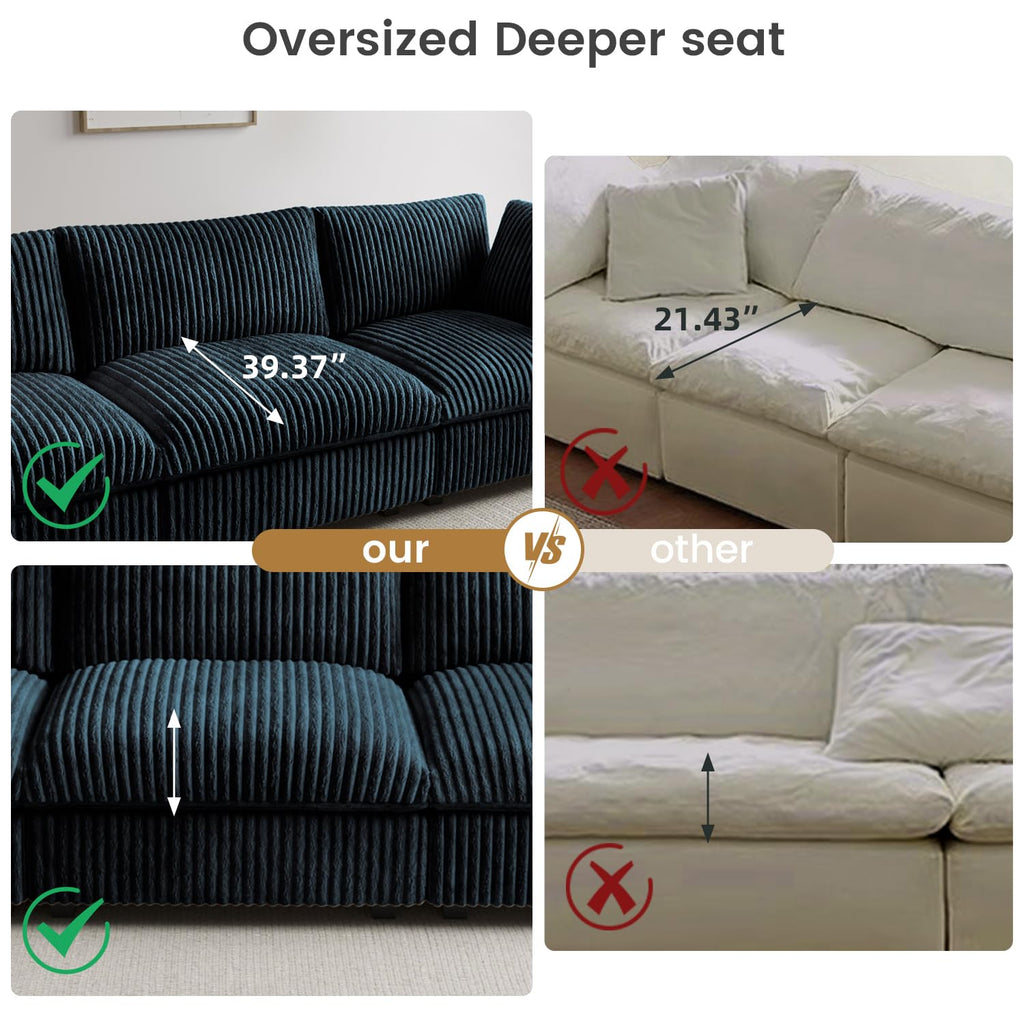 WJShome Cloud Couch Modular Sectional Sofa,118" Oversized V Shaped Sofa with Storage Ottoman for Living Room,Plush 6 Seater Convertible Sectional Couch,Covers Washable&Replaceable,Black