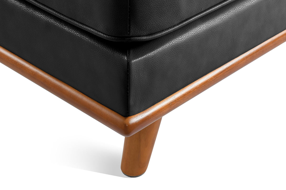 Valencia Artisan Full Leather Ottoman 31”| Full Italian Nappa 11000 Top-Grain Leather, Solid Alder Wood, Ultimate Comfort, Black