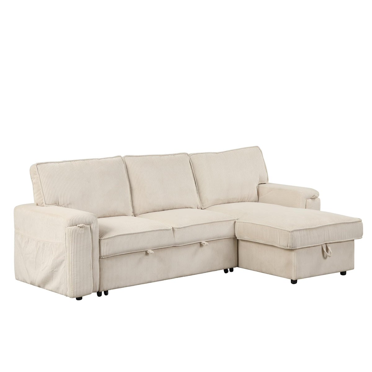 Upholstery Sleeper Sectional Sofa with Storage Bags and 2 Cup Holders on Arms ZE366