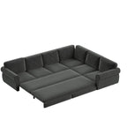 118" L-Shaped Sectional Sleeper Sofa Bed with Pull Out Couch, Dark Grey