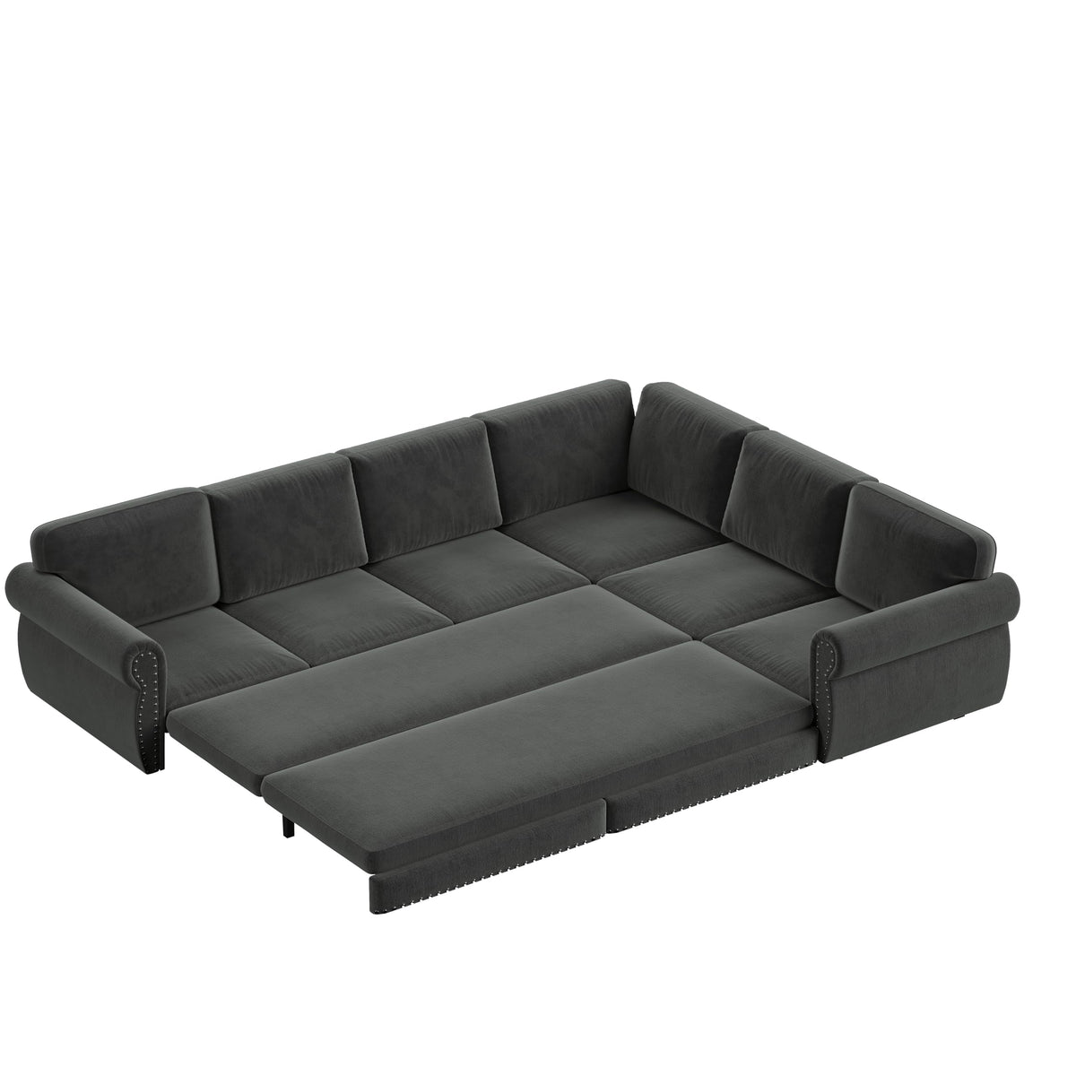 118" L-Shaped Sectional Sleeper Sofa Bed with Pull Out Couch, Dark Grey