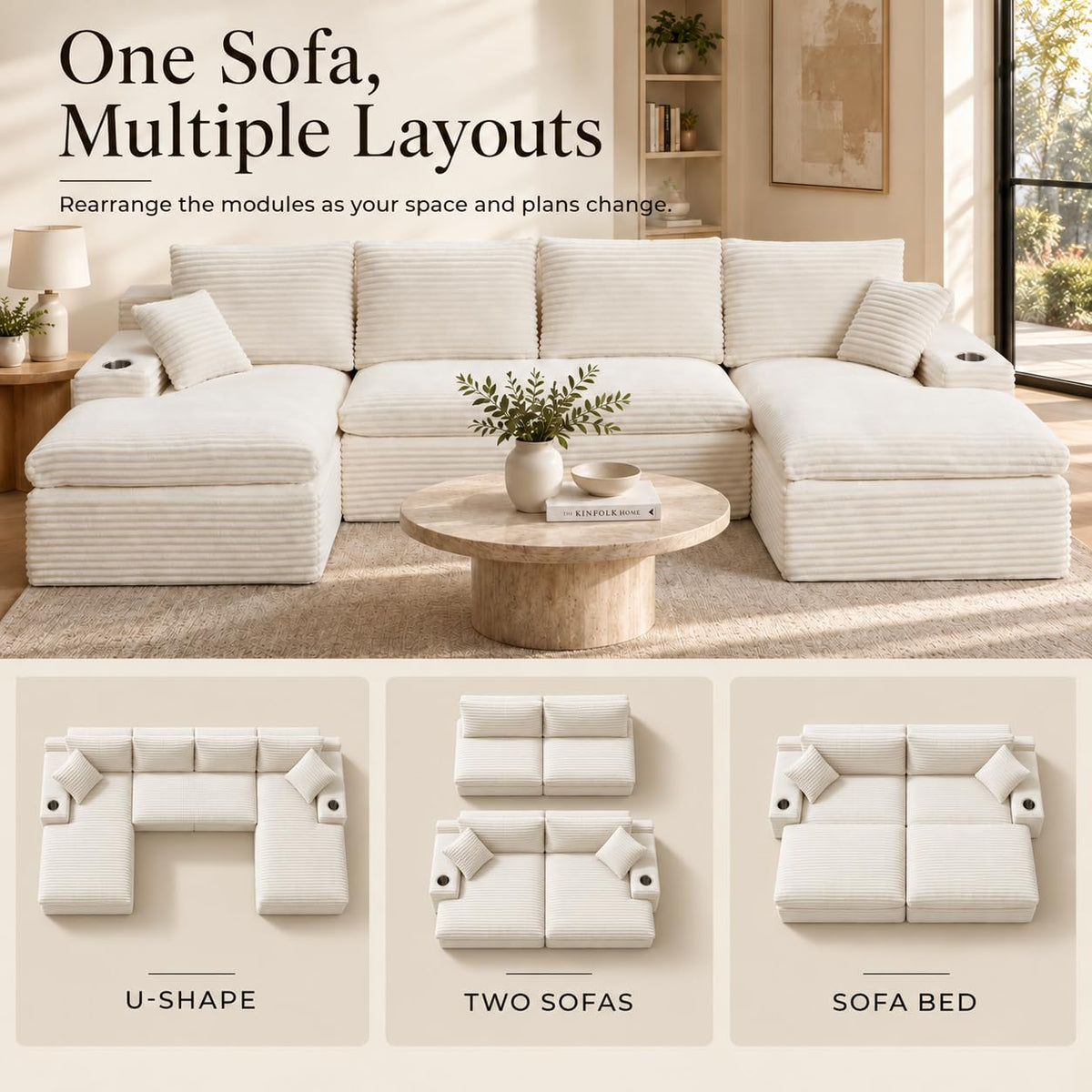120" U Shaped Sectional Couches for Living Room, Modular Sofas