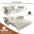 Velvet Pull-Out Sofa Bed, 3-in-1 Convertible Sleeper Sofa with Pillows, Button Tufted Chesterfield King Size Couch for Small Spaces & Apartments (Beige, 97.6")