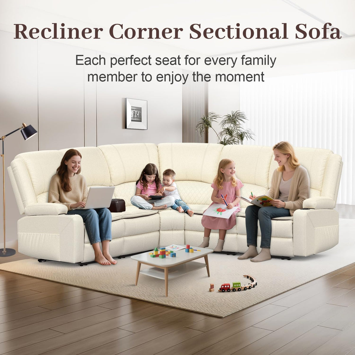 Upgraded 5 Seater Reclining Sofa Set, Modern Living Room Couch (Pu,White)