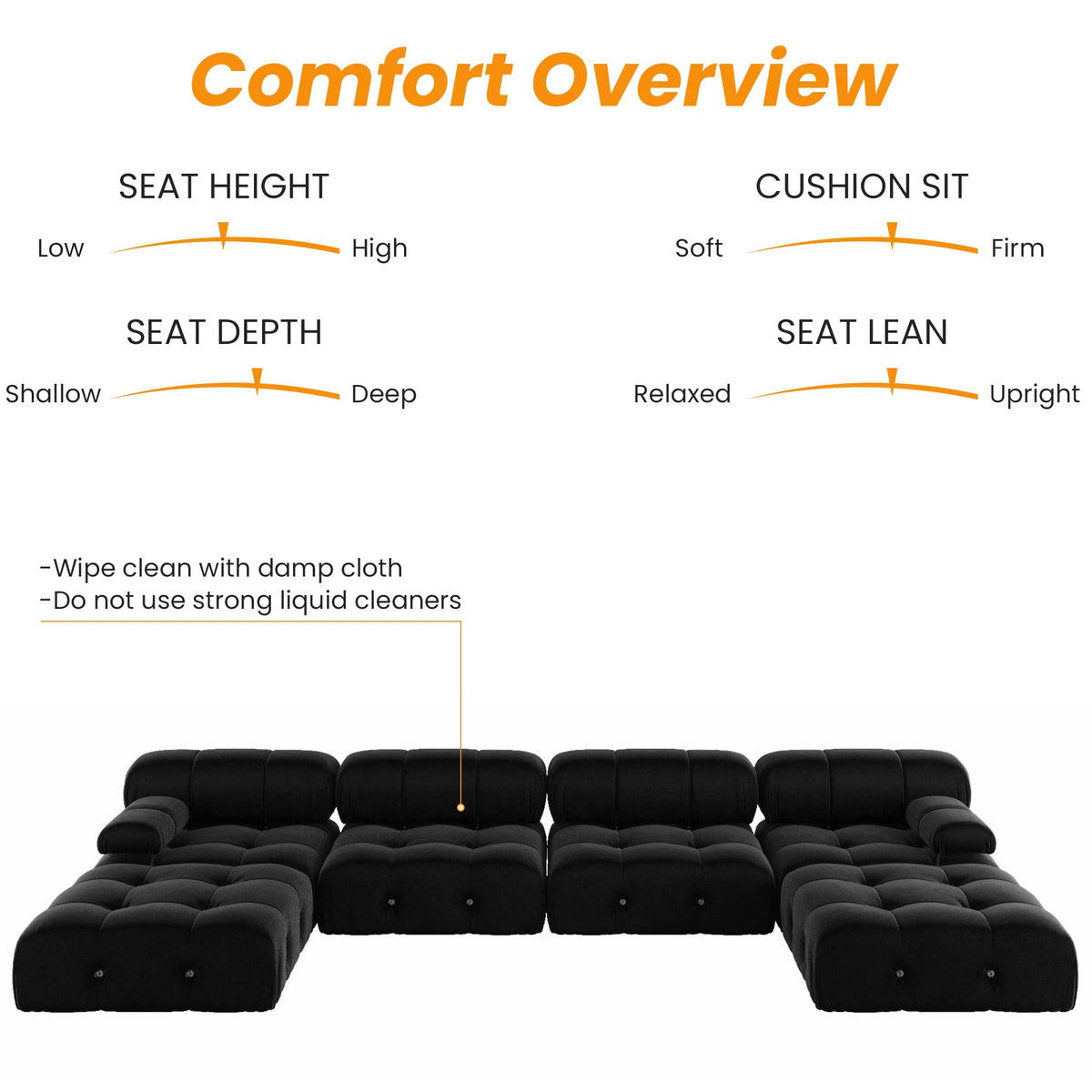 WJShome Modular Sectional Sofa,Velvet U Shaped Couch with Reversible Chaises,138.60 inch Minimalist Couch,4 Seater Free Combination Sofa with 2 Ottoman,Black