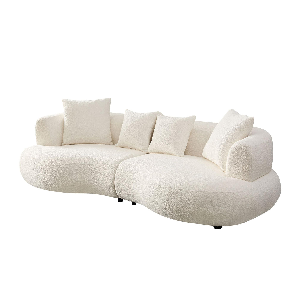 Tidyard 102.3? Mid Century Modern Curved Sectional Sofa, 4-Seat Cream Boucle Fabric Couch for Living Room or Apartment, White Upholstered Sofa with Plush Cushions and Pillows