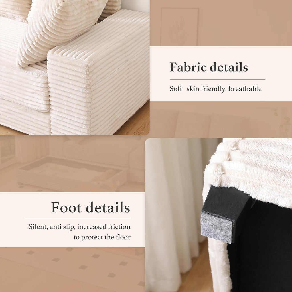 108.6" Sectional Sofa, Thickened Corduroy Sectional Couches for Living Room,Comfortable L Shaped Chaise Sectional Sofa with Storage Ottoman,Eight Throw Pillows,Beige HN428