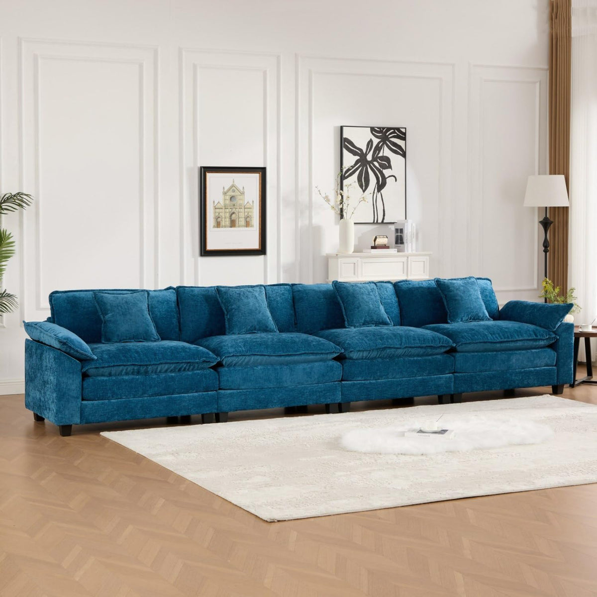 Wider Armrest 3 Seats Modern Sectional Couch Chenille Blue Cloud Comfort Living Room Bedroom Apartment Comfortable Modular Sofa