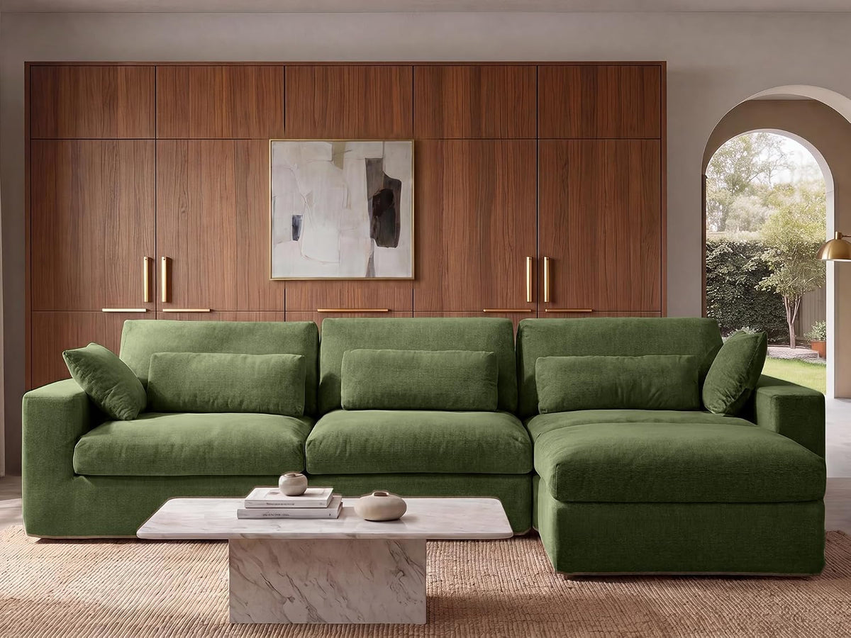 WEUP 160" Oversized Modular Sectional Sofa, Boneless Couch for Living Room, Modern Comfy U Shaped Cloud Couch Sectional with Movable Ottoman, Lumbar Pillows, 26.8" Extra Deep Seat, Terracotta Orange