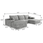 107" Plush‑Fabric Multi‑Functional Sectional Sofa, Upholstered Sleeper with Deep Seat, Free Combination Couch with Movable Ottoman for Living Space, Grey