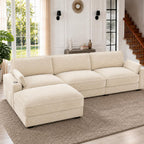 Vipbear 120" Modular Sectional L Shaped Sofa Couches for Living Room,3 Seat with 1 Movable Ottoman,Comfy Corduroy Sofa with USB Port,Side Pocket,Pillow,Green