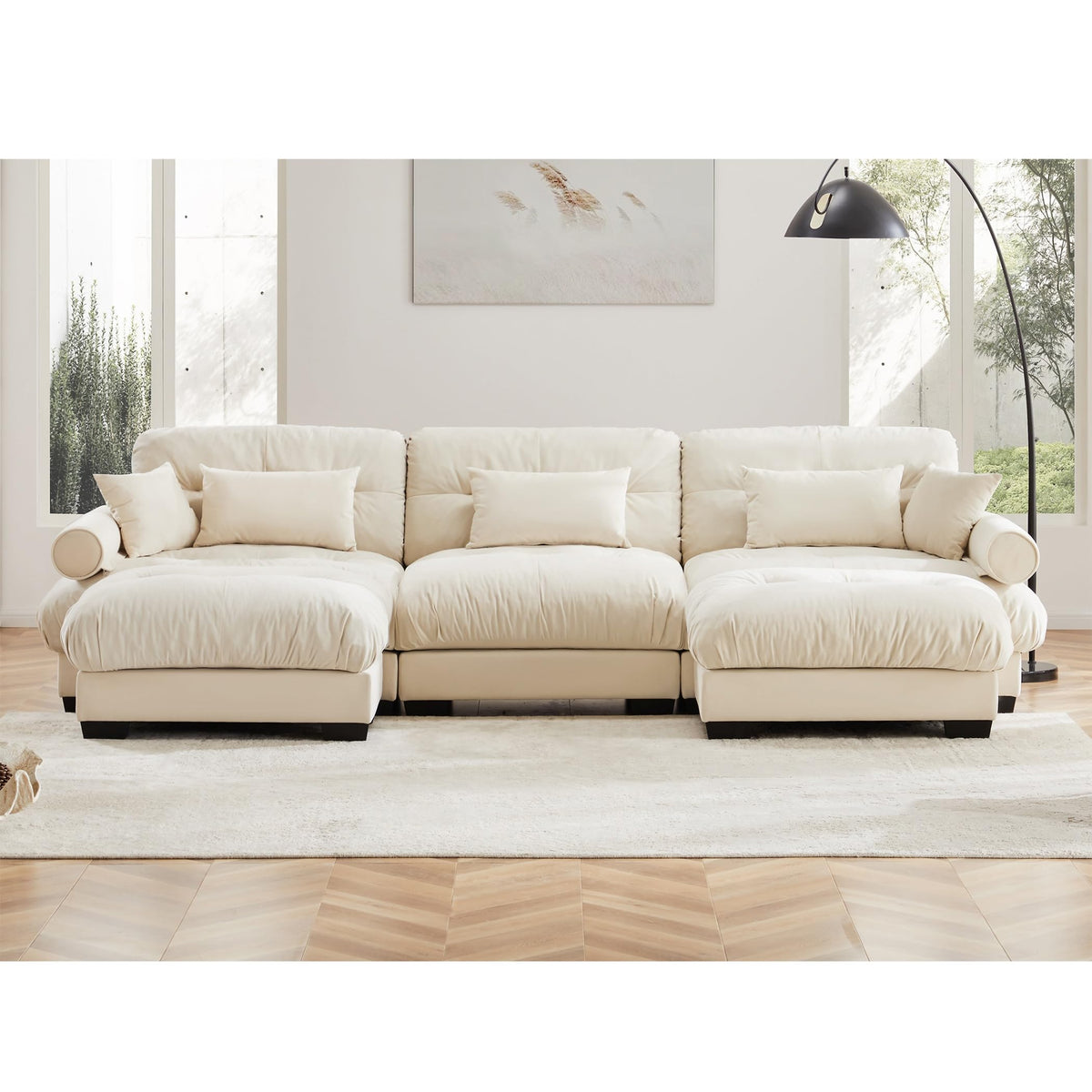 U Shaped Cloud Couches for Living Room Modular Sectional Sofa with Ottomans