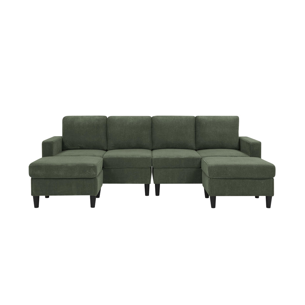 Tidyard Cordory Upholstered Modular Sectional Sofa with 2 Ottomans, Durable Corduroy Fabric, Modern Design with Tall Legs, Easy Assembly, No Tools Required