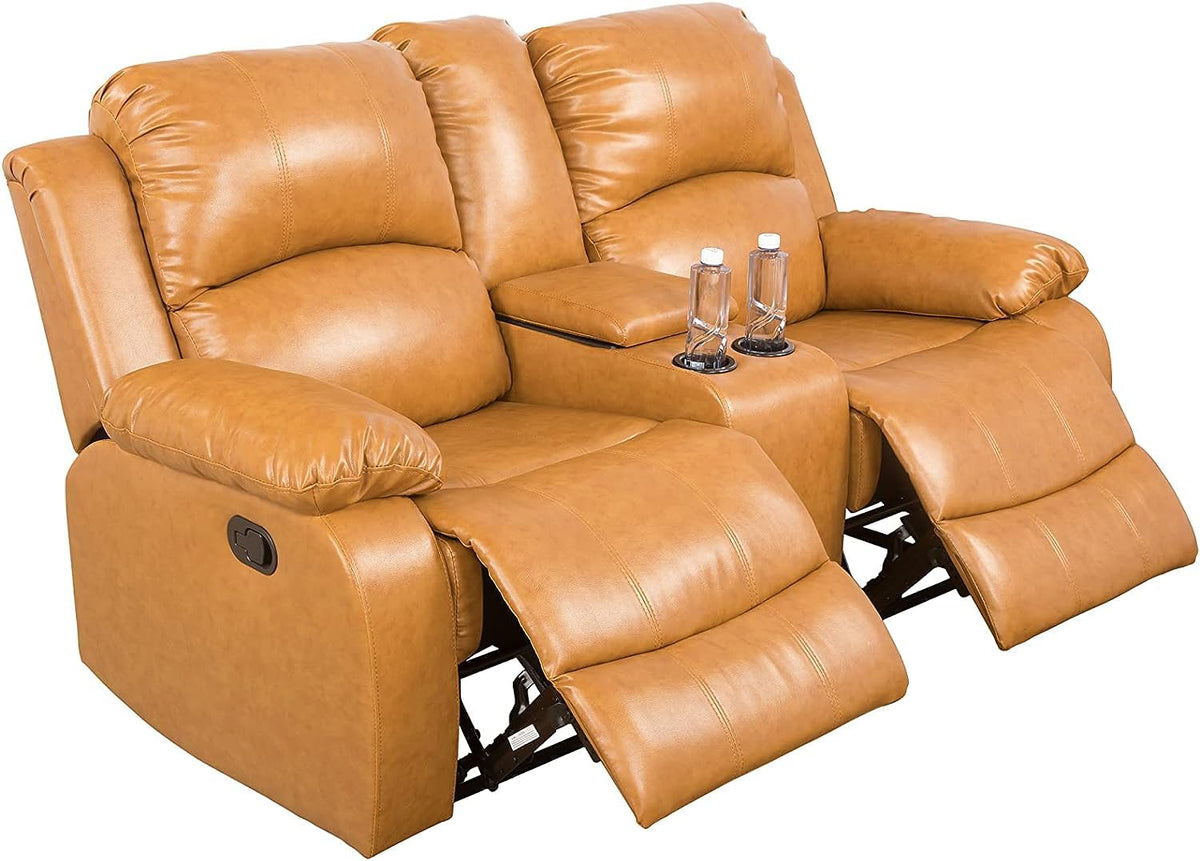Bonded Leather Living Room Furniture Set Reclining Sofa Set Loveseat Furniture Sets in Living Room Sofa Recliners (3 Pieces, Blue Microfiber)