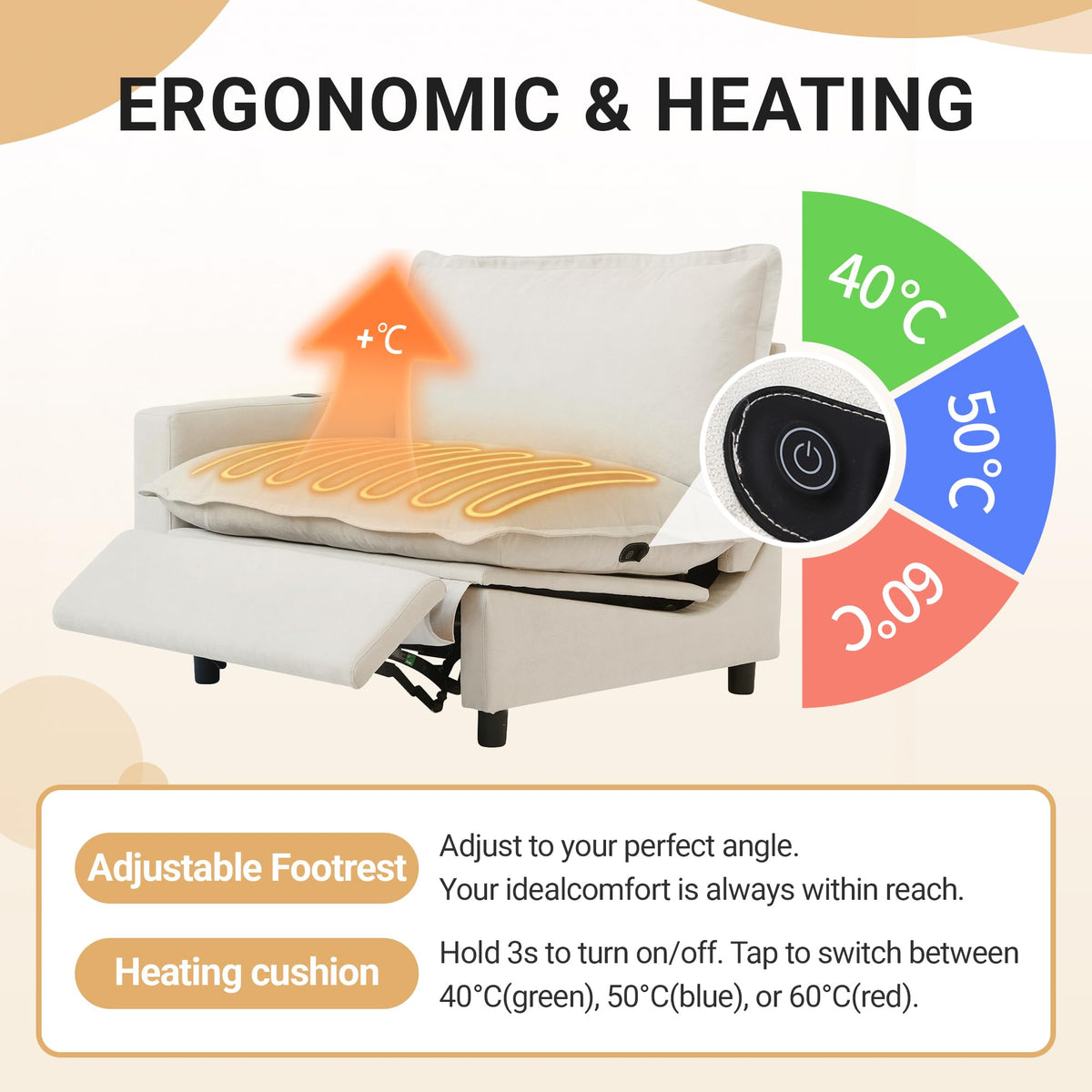WJShome 83'' Loveseat Power Recliner Sofa with Footrest, Oversized Modular Sectional Power Reclining Sofa with USB/Type C Port/Wireless Charging Station/Heatable Seat Cushion, Beige