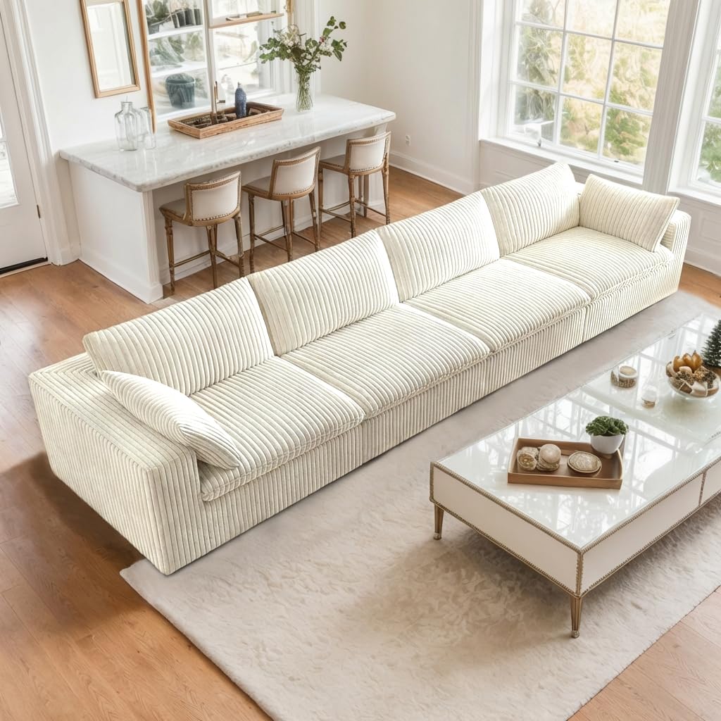 118.2" L‑Shape Modular Cloud Sectional Sofa, 3‑Seater Couch with Ottoman