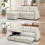 100" Modular Sectional Sleeper Sofa with Pull Out Bed/Side Table/USB Charging/Storage Chaise, Comfy Convertible Cloud Couch, U Shaped 7 Seat Corduroy Sofa with Cup Holders,Green