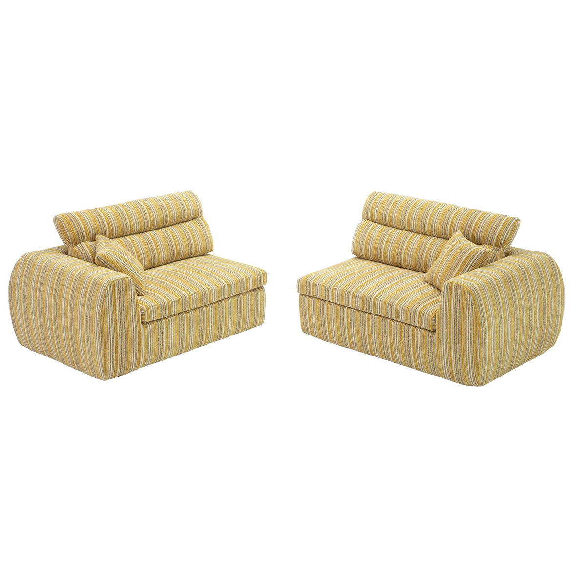 Woven Chenille Strip Compact Straight‑Row Sofa Couch w/High‑Density Sponge
