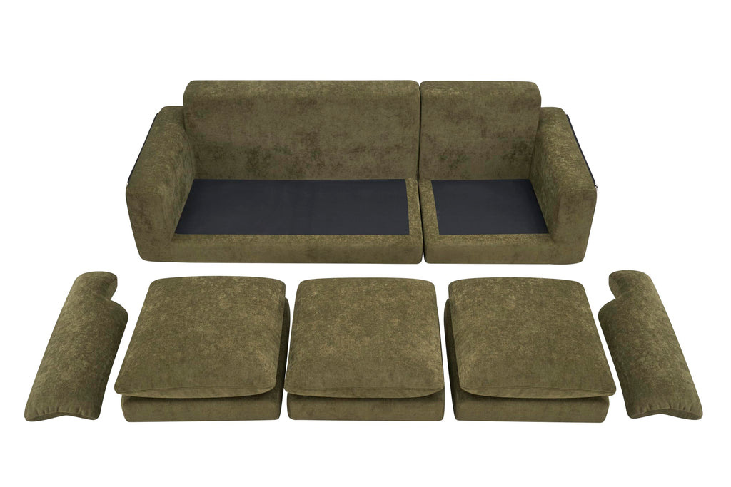 100" Modular Sectional Sofa, L Shape Cloud Couch with 1 Movable Ottoman, Comfy Chenille Deep Seat Sofa with Soft Pillows for Living Room Apartment