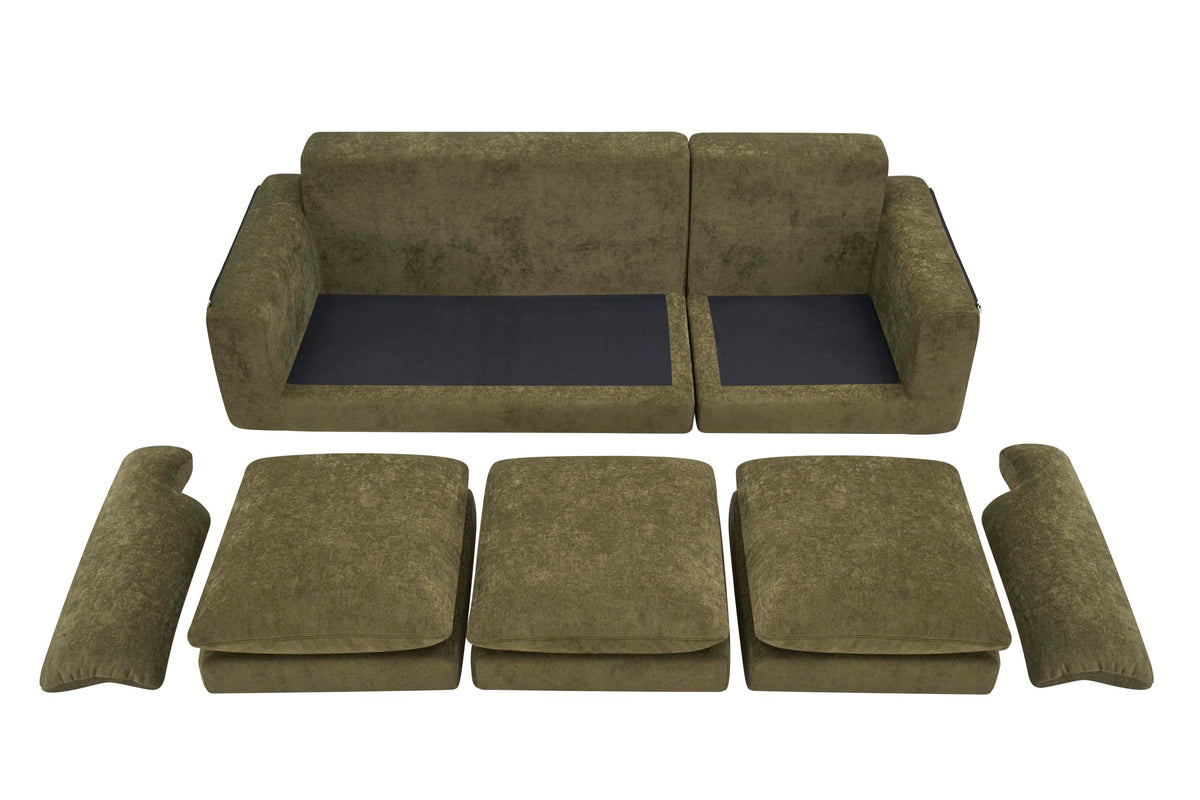 100" Modular Sectional Sofa, L Shape Cloud Couch with 1 Movable Ottoman, Comfy Chenille Deep Seat Sofa with Soft Pillows for Living Room Apartment