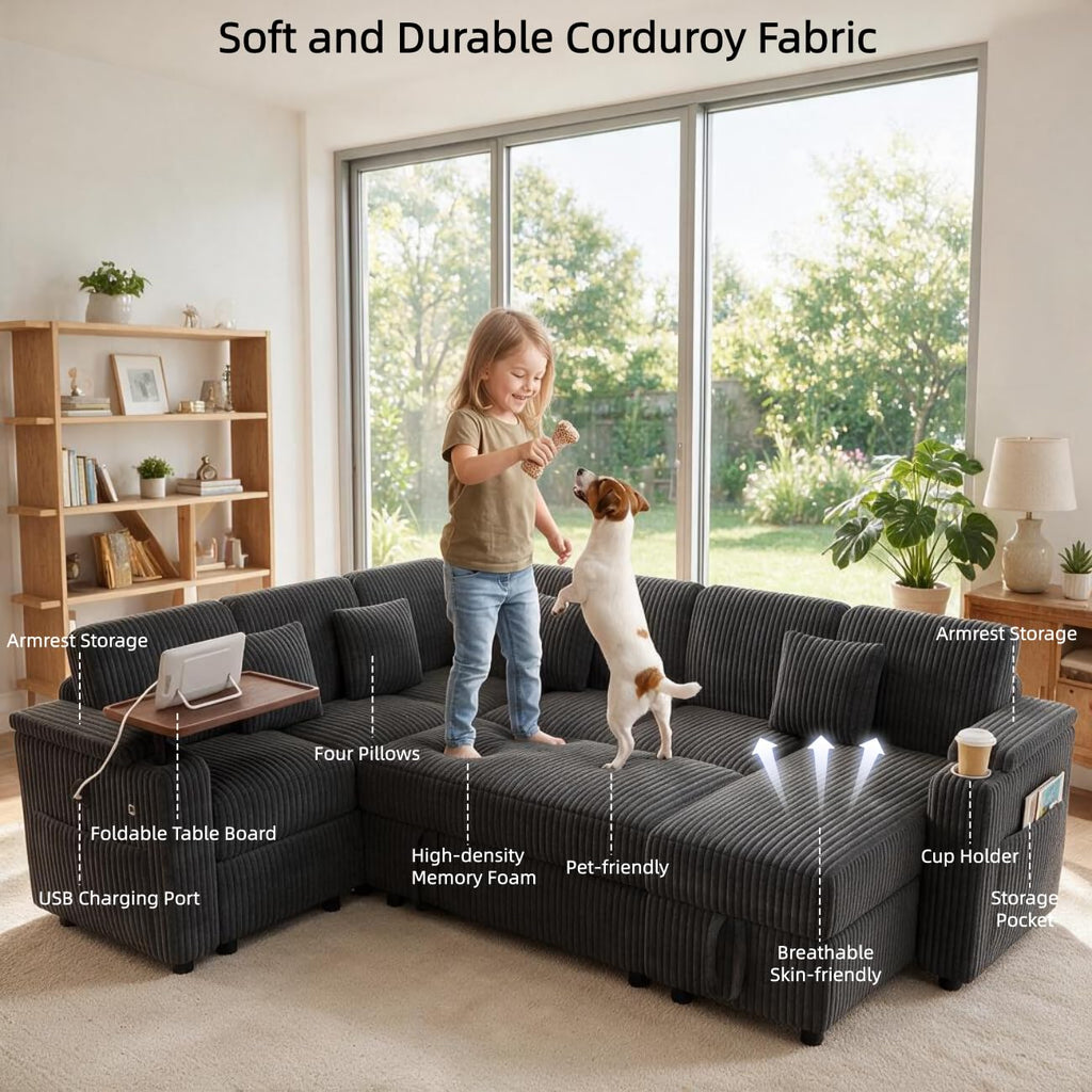 100" Modular Sectional Sofa with Storage, Cloud Couch Pull Out Bed