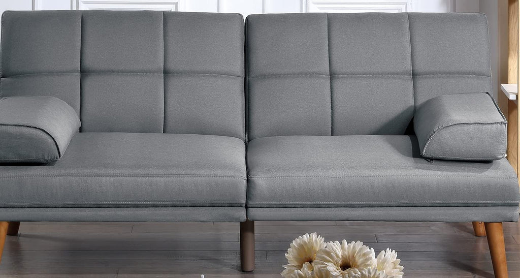 Tidyard Blue Grey Polyfiber Adjustable Tufted Sofa with Solid Wood Legs, Convertible Couch for Living Room, Includes Extra Cushion, Modern Comfortable Design, Easy Assembly