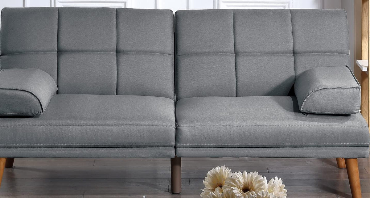 Tidyard Blue Grey Polyfiber Adjustable Tufted Sofa with Solid Wood Legs, Convertible Couch for Living Room, Includes Extra Cushion, Modern Comfortable Design, Easy Assembly