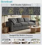 101.6 Inch Modern 3-Seater Sofa, Soft Chenille Fabric Couch with Solid Wood Frame, Layered Cushions, Deep Seat, Accent Pillow (Grey)