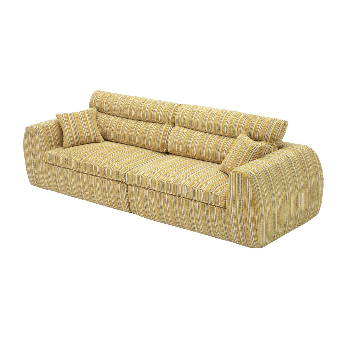 Woven Chenille Strip Compact Straight‑Row Sofa Couch w/High‑Density Sponge