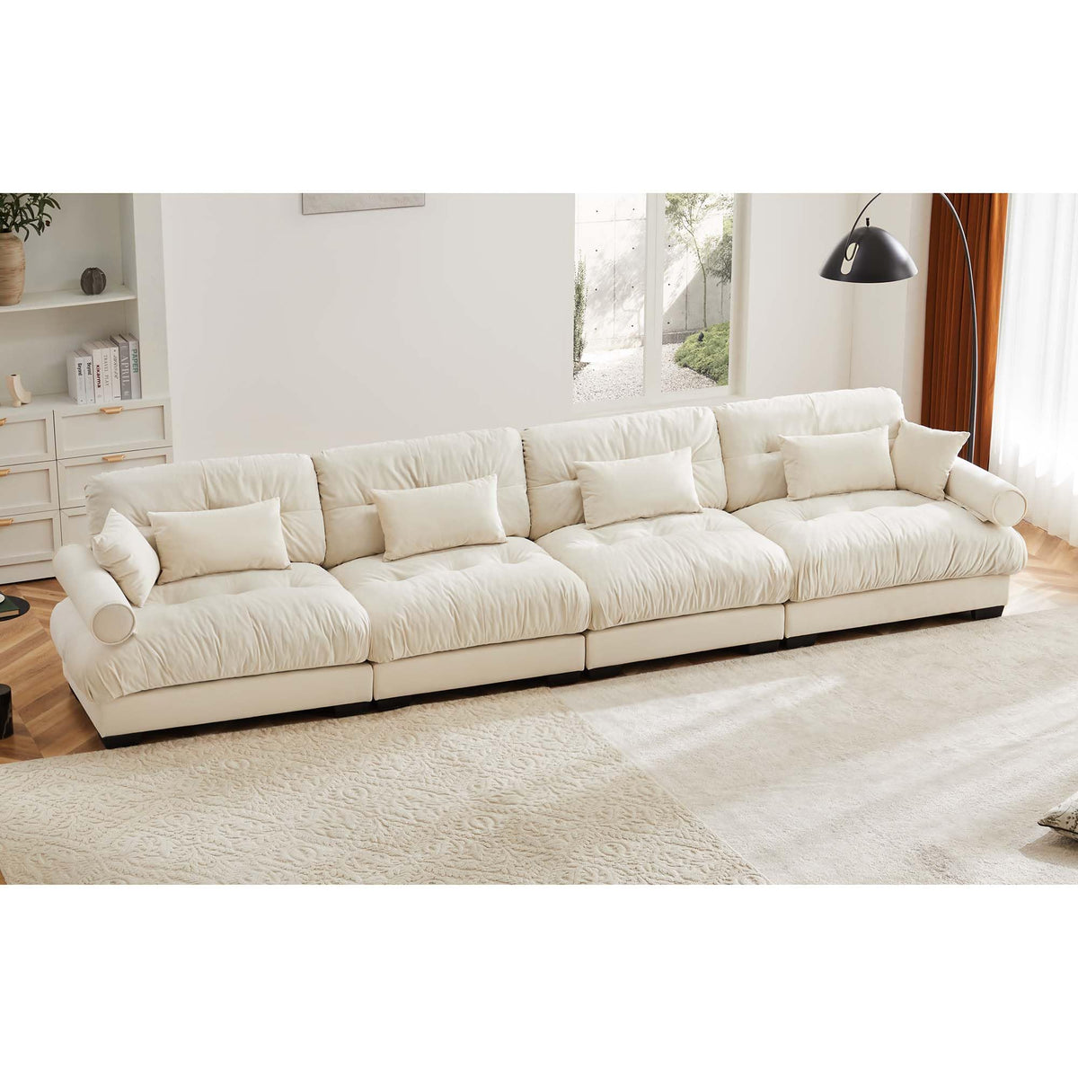 130" Modular Sectional Sofa,Velvet Upholstered Couches for Living Room,3 Seater Green Sofa Couch with Movable Ottoman,Big Comfy Loveseat Sofa with Deep Seats for Living Room,Apartment,Bedroom